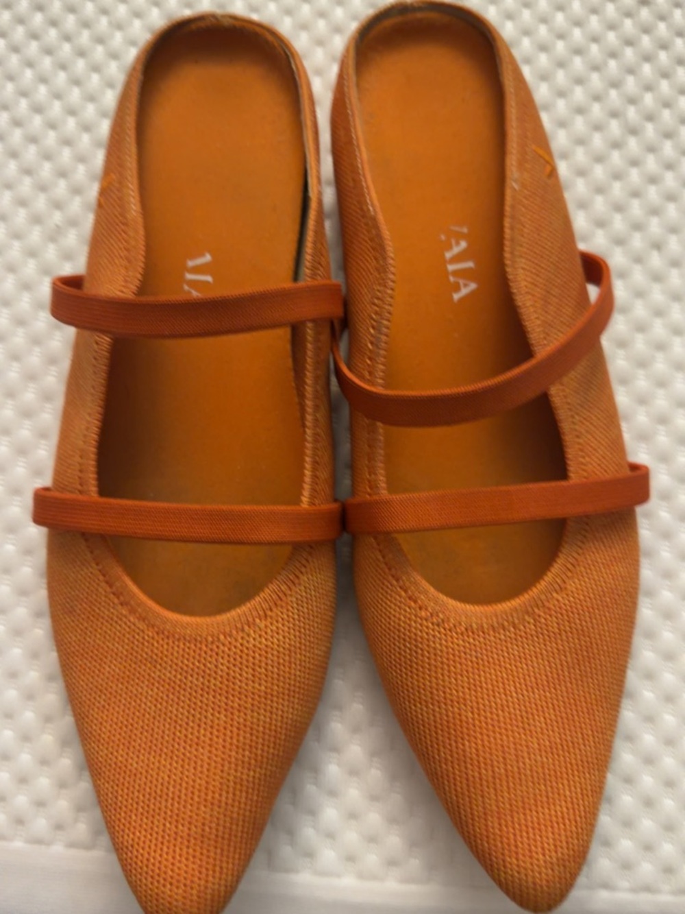 Women's Orange Pointed Mary Jane Flats with Dual Straps